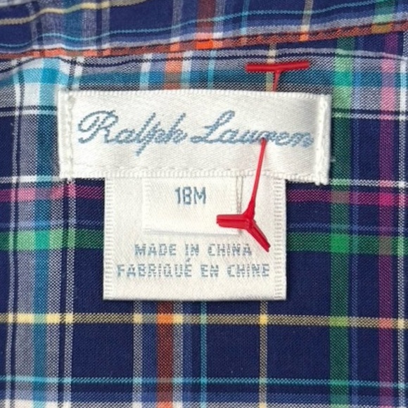 Ralph Lauren 18 Months Baby Boy Romper Short Sleeve Logo Blue Plaid NWOT - Picture 4 of 4